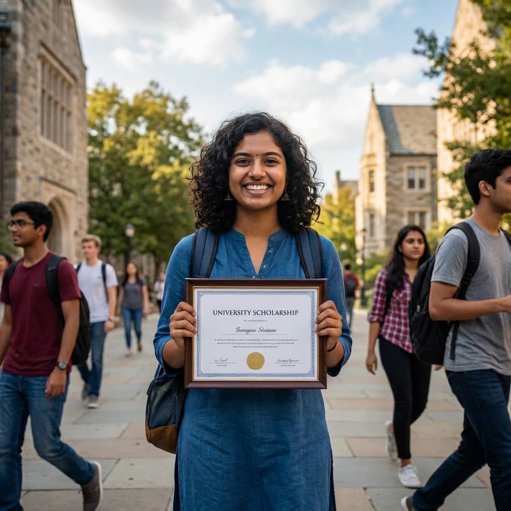 Student celebrating scholarship success