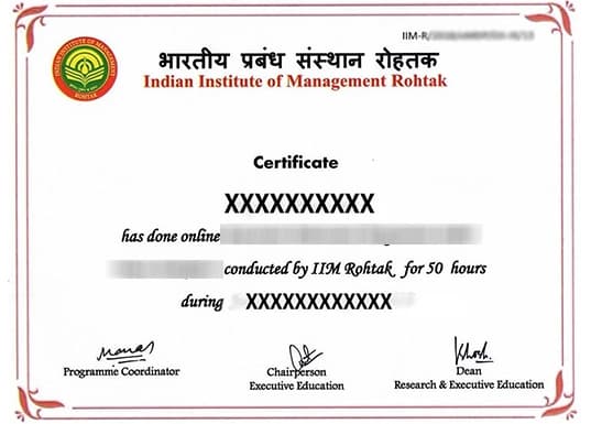 IIM Rohtak Sample Degree Certificate