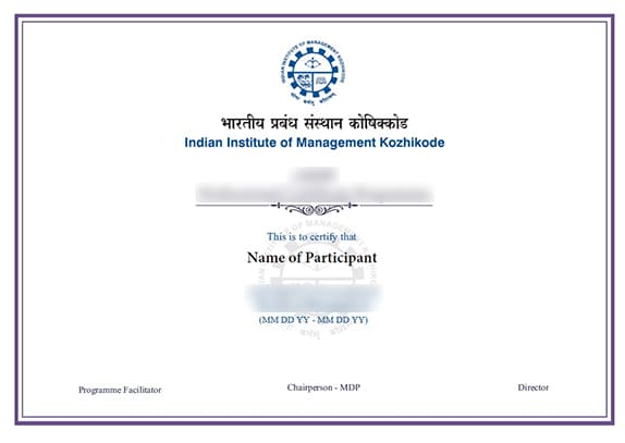 IIM Kozhikode Sample Degree Certificate