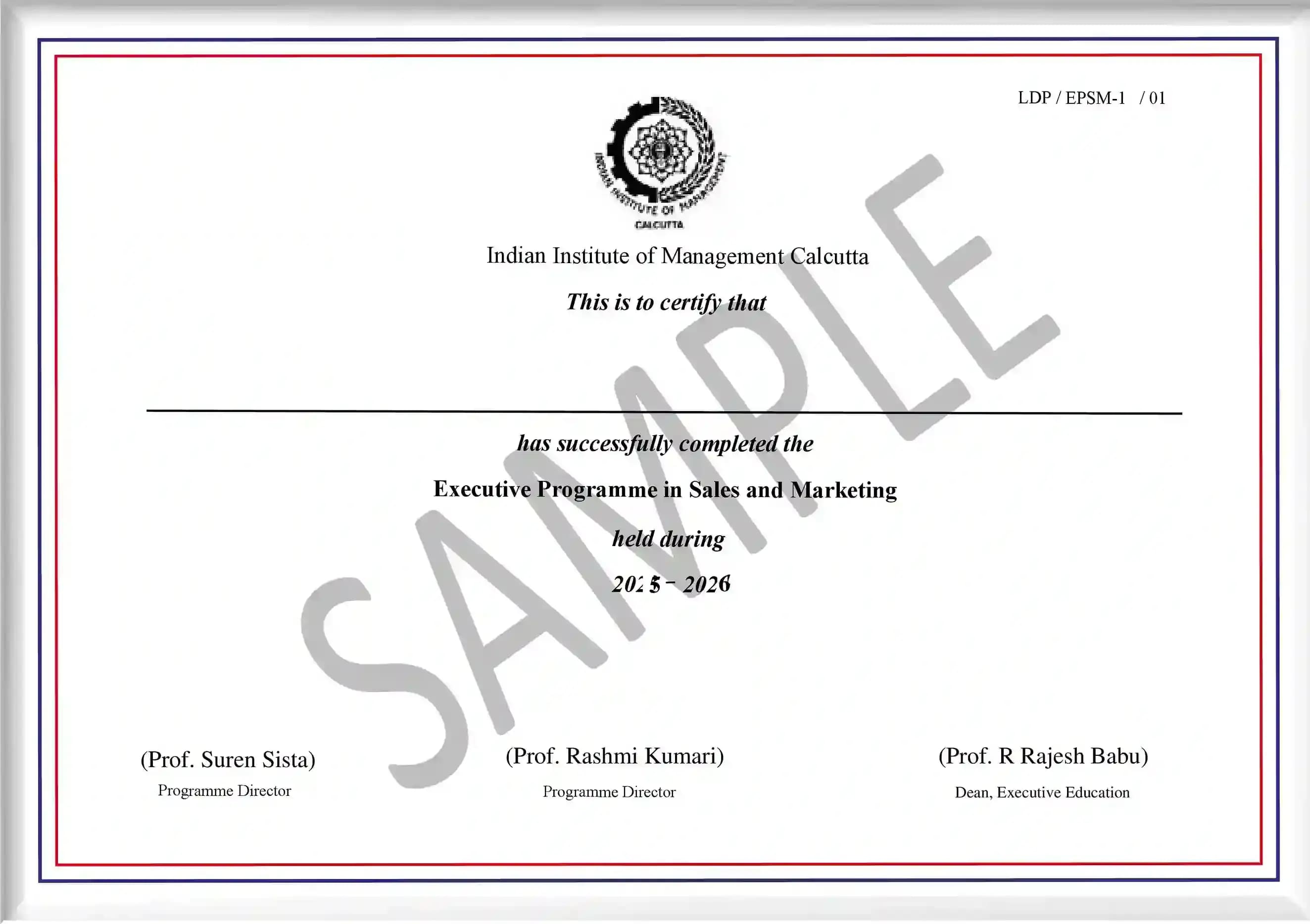 IIM Indore Sample Degree Certificate