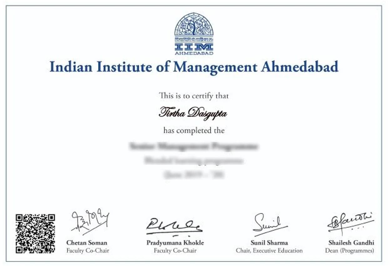 IIM Ahmedabad Sample Degree Certificate