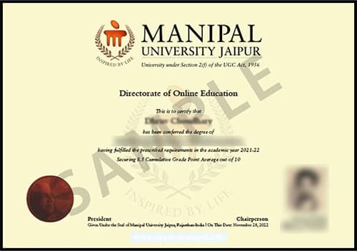 Manipal University Online Sample Degree Certificate