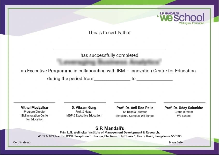 Welingkar Education Online Sample Degree Certificate