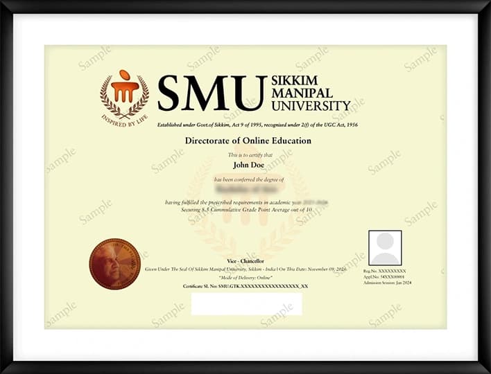 Sikkim Manipal University Online Courses & Admission 2026 Sample Degree Certificate