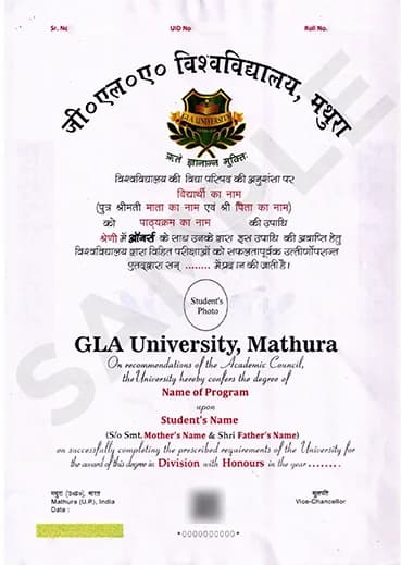 GLA University Online Courses & Admission 2025 Sample Degree Certificate