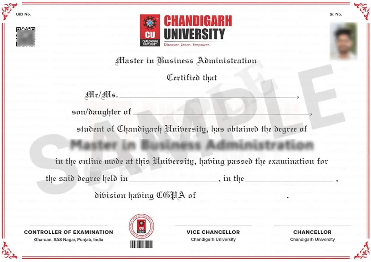 Chandigarh University: Courses, Fees, Admission 2026 Sample Degree Certificate
