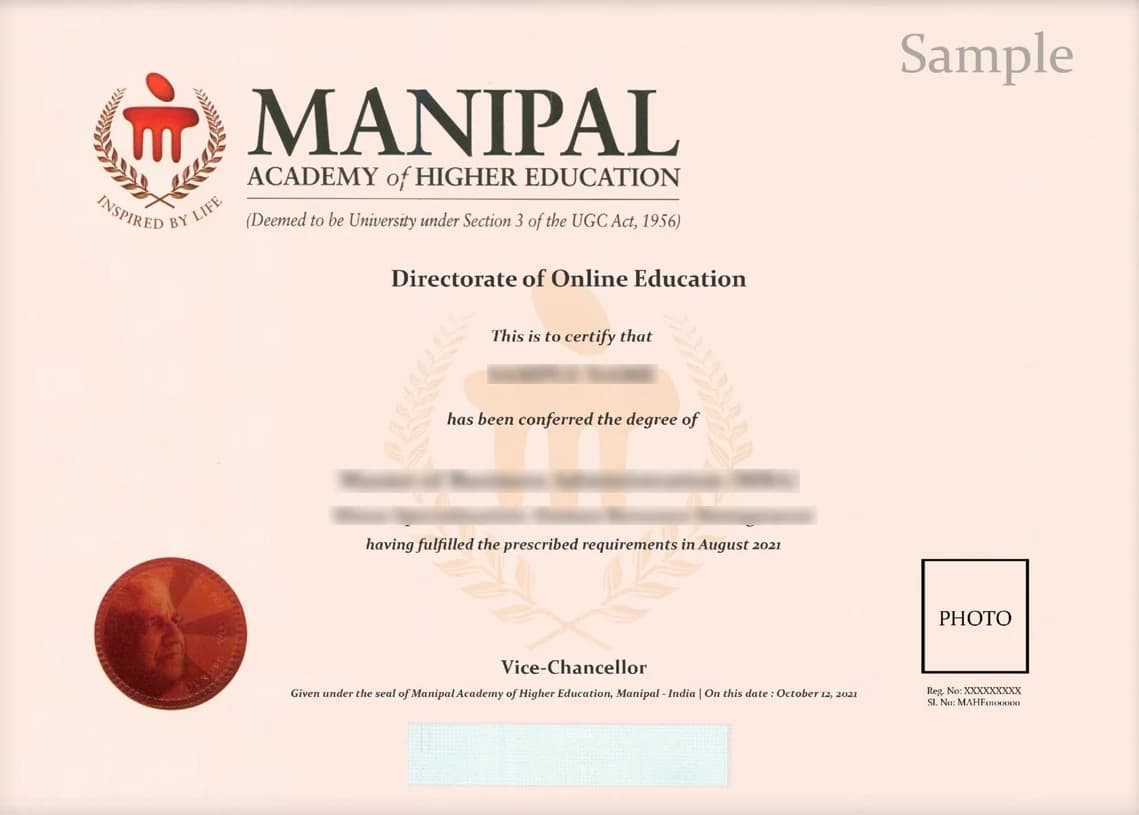 Mahe Manipal University Online Sample Degree Certificate
