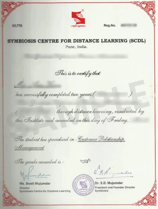 Symbiosis Centre for Distance Learning Sample Degree Certificate