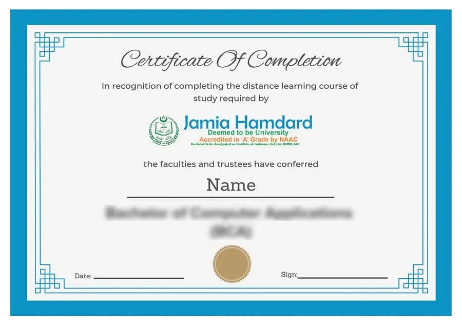 Jamia Hamdard University Online Sample Degree Certificate
