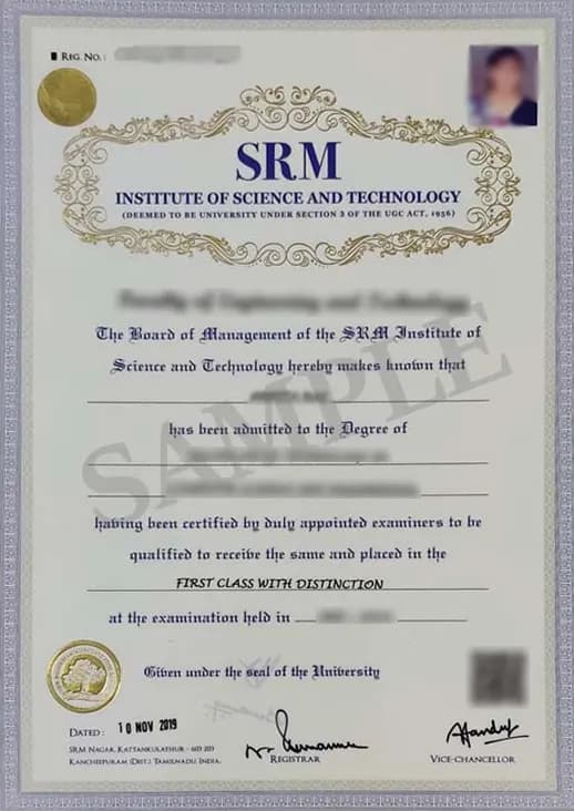 SRM University Online Sample Degree Certificate