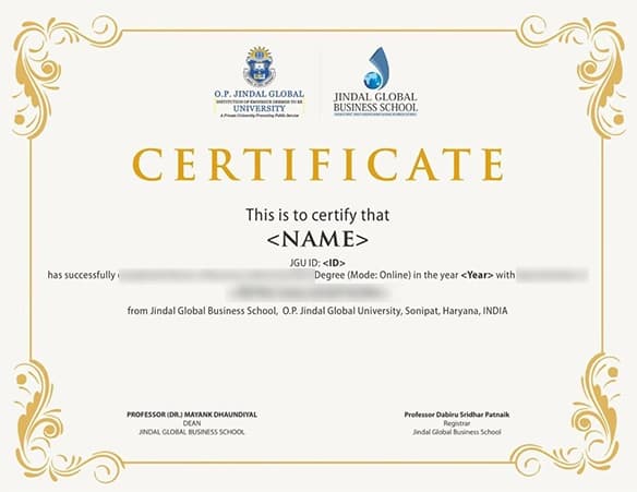 O.P. Jindal Global University Sample Degree Certificate