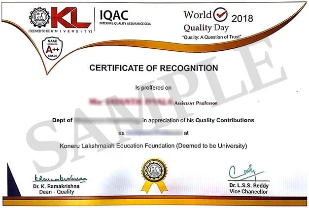 KL University Online Sample Degree Certificate
