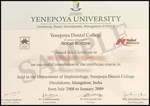 Yenepoya University Online Sample Degree Certificate
