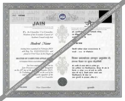 Jain University Distance Education Sample Degree Certificate